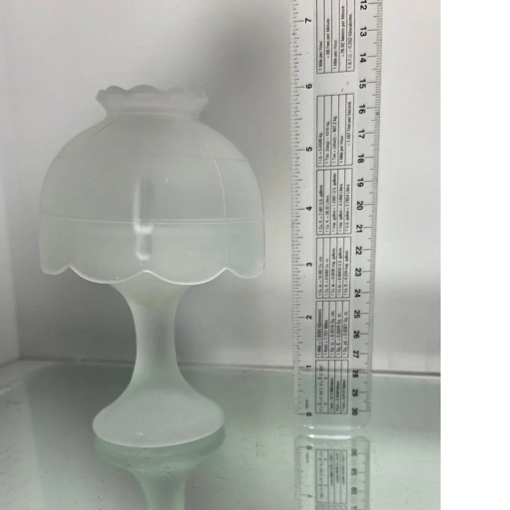 Vintage Frosted Satin Glass Fairy Lamp Scalloped 2-Piece Candle Holder 6